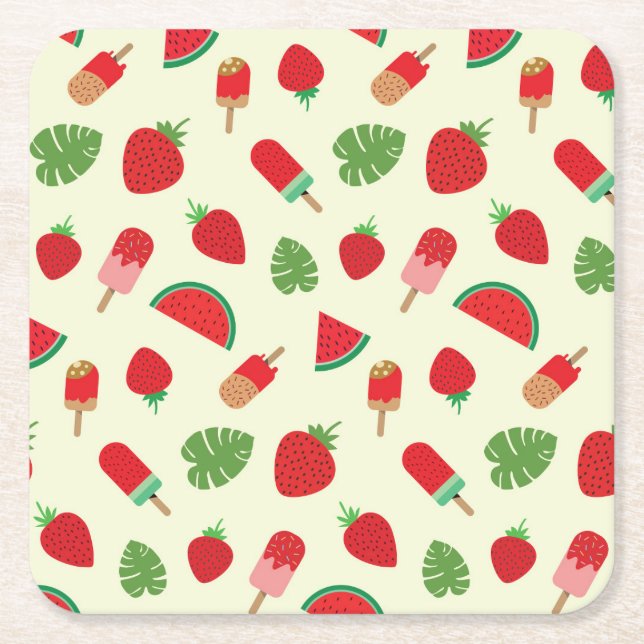 Erdbeeren, Wassermelonen und Rote Popkel Rechteckiger Pappuntersetzer (Vorderseite)