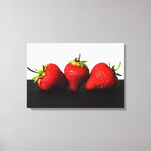 Erdbeeren Weiß über Schwarz 24x16 (60x40cm)waca Leinwanddruck (Vorderseite)