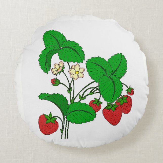 Erdbeeren zum Frühstück Rundes Kissen (Vorderseite)