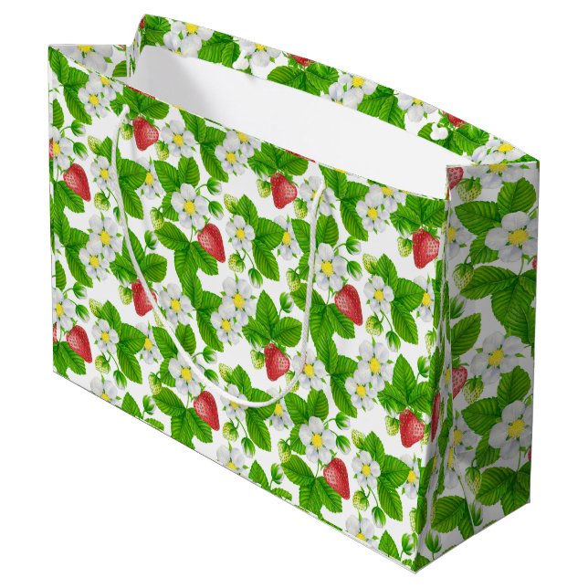 Erdbeerengarten Große Geschenktüte (Rückseite Schrägansicht)