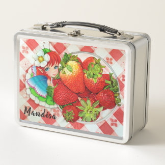 Erdbeerfeenhafter Picknick-Kunstdruck Metall Brotdose