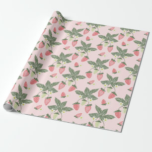 Erdbeerfelder rosa und grünes Geschenkpapier