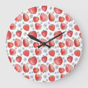 Erdbeerfelder: Sommerliche Frische Große Wanduhr