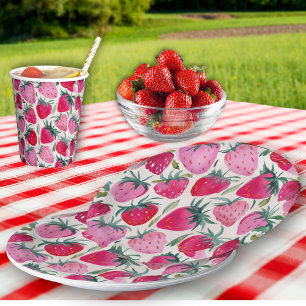 Erdbeerfelder Sommerzeit Picknick rosa Pappteller