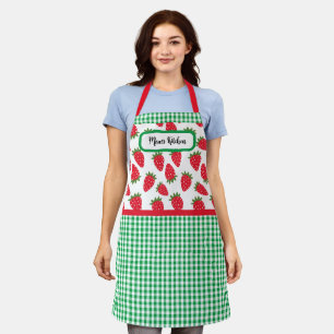 Erdbeerfelder und grün kariertes Schürzenkleid Schürze