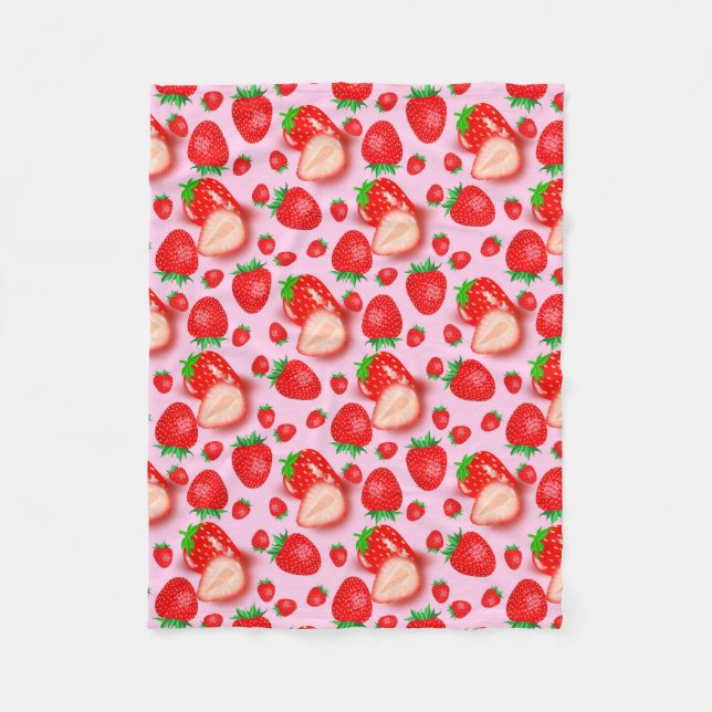Erdbeerfrüchte im rosa Muster Fleecedecke (Vorderseite)