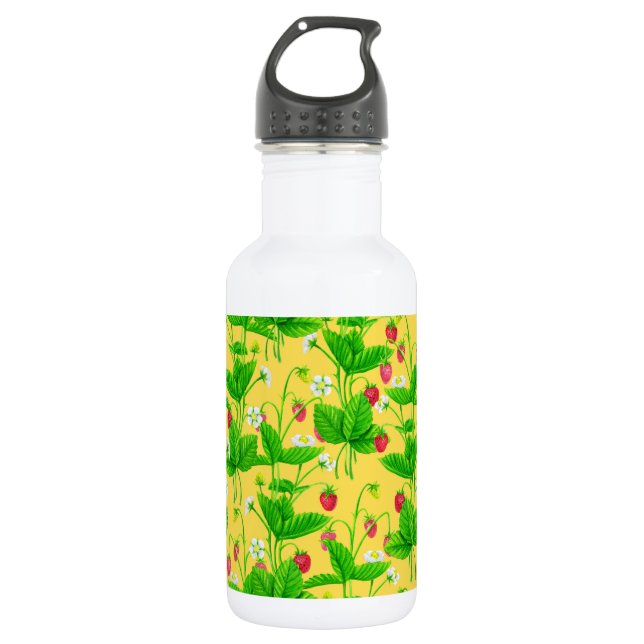 Erdbeergarten auf gelb edelstahlflasche (Vorderseite)