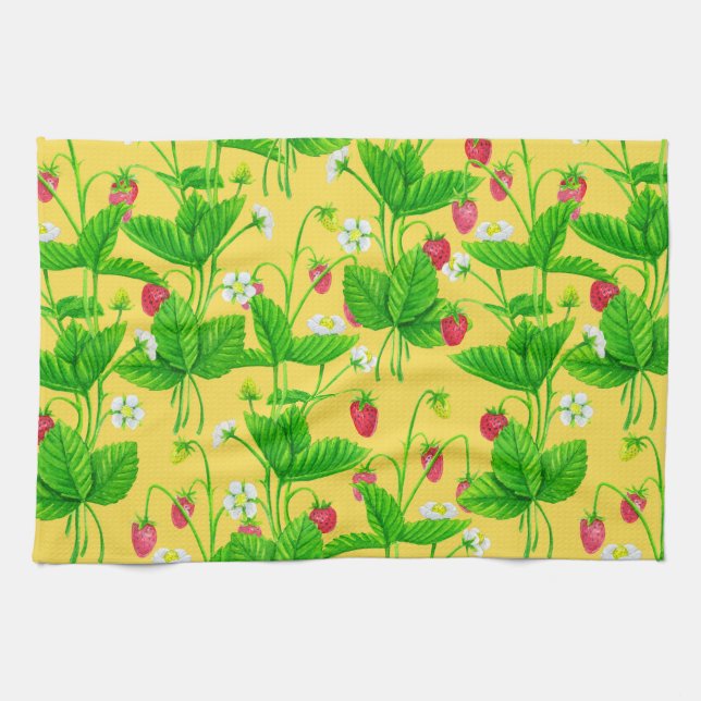 Erdbeergarten auf gelb geschirrtuch (Horizontal)