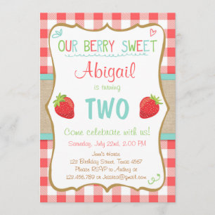 Erdbeergeburtstags-Einladungs-Sommer-Party-Mädchen Einladung