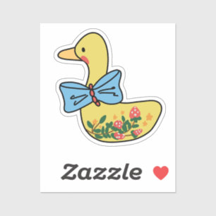 Erdbeergelbe Enten-Lady mit blauem Fliegenband Aufkleber