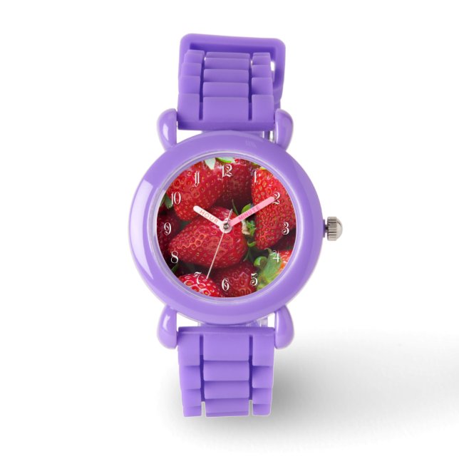 Erdbeerhintergrund Armbanduhr (Vorderseite)