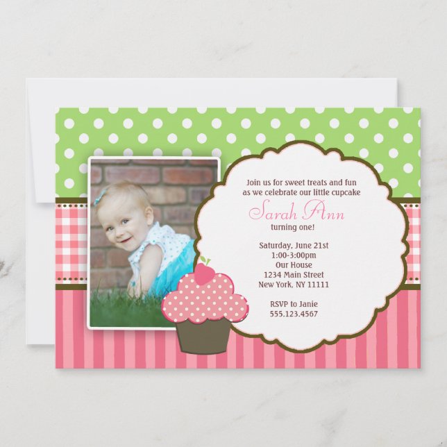 Erdbeerkuchen-1. Geburtstags-Party Einladung (Vorderseite)