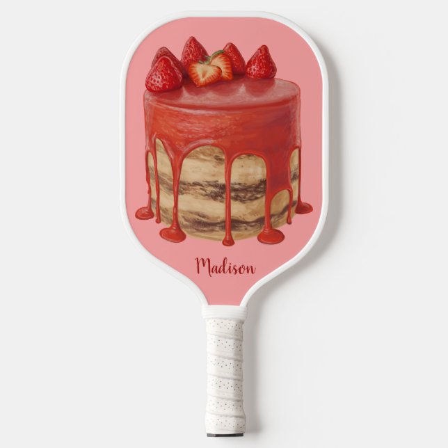 Erdbeerkuchen individuelle Name Pickleball Schläger (Vorderseite)