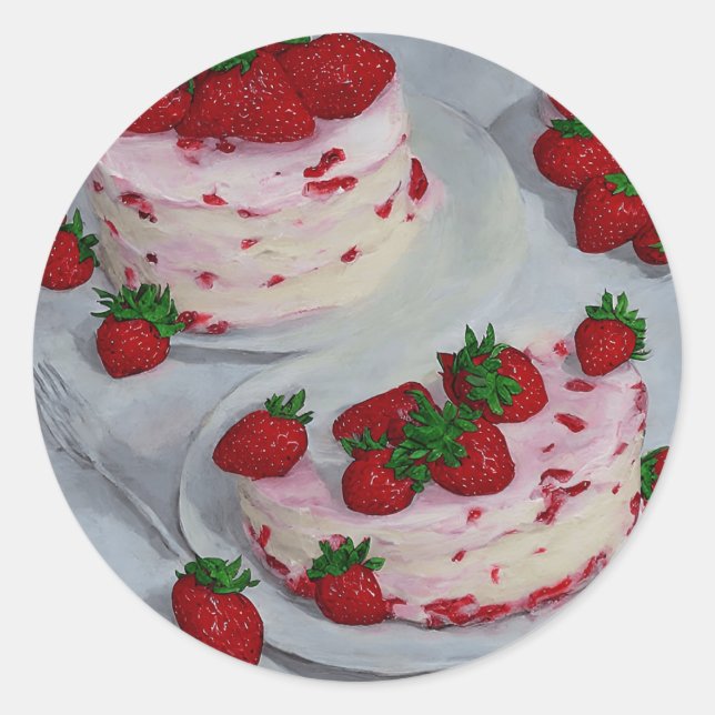 Erdbeerkuchen Runder Aufkleber (Vorderseite)