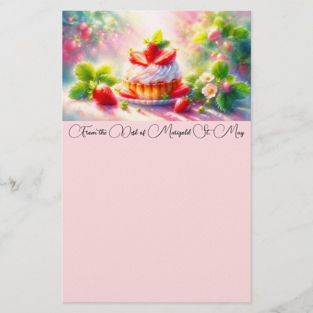 Erdbeerkuchen-Wasserfarben-Schreibwaren Briefpapier (Vorderseite)