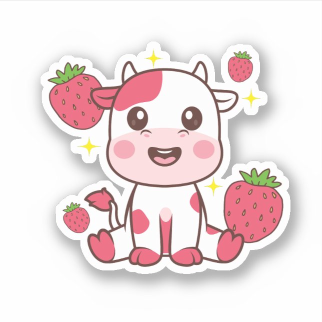 Erdbeerkuh, Niedliche Kuh, rosa Kuh Haustier Aufkleber (Vorderseite)