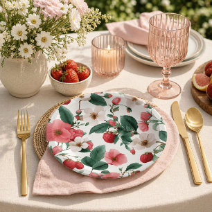 Erdbeerliebhaber Sommer-Picknick Cottagecore Flora Pappteller