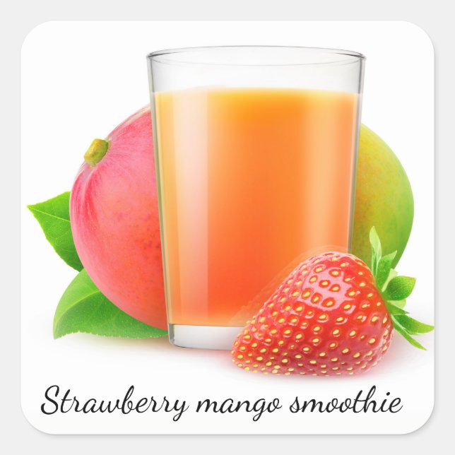 Erdbeermango-Smoothie Quadratischer Aufkleber (Vorderseite)