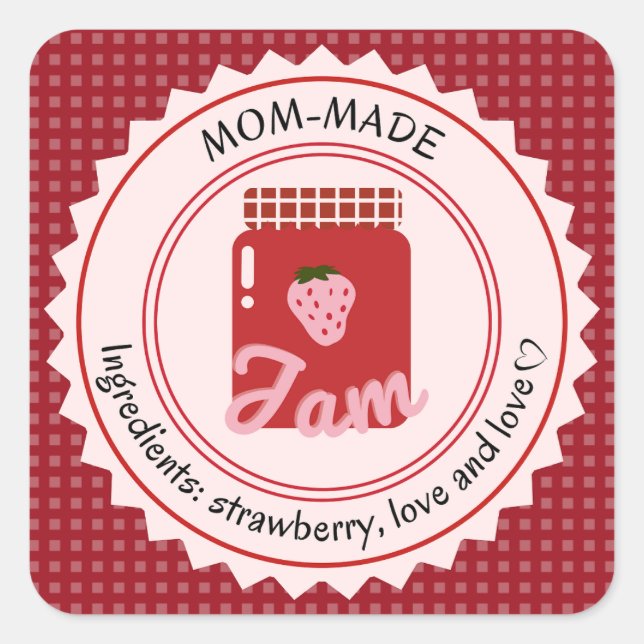 Erdbeermarmelade aus Mama Quadratischer Aufkleber (Vorderseite)