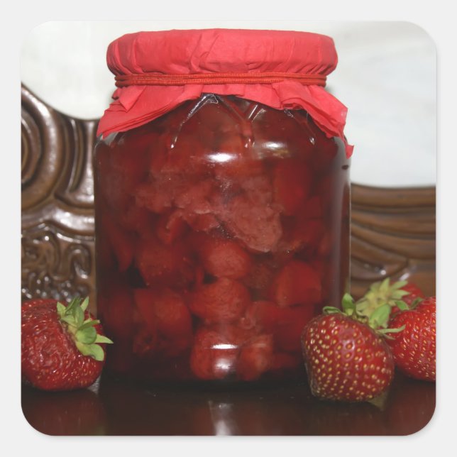 Erdbeermarmelade Quadratischer Aufkleber (Vorderseite)