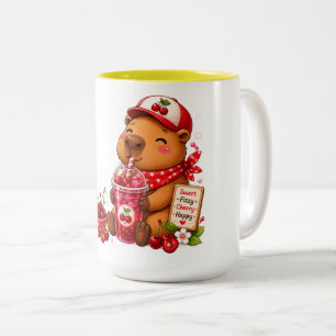 Erdbeermilch Capybara   Süßer Kawaii Capybara Dr Zweifarbige Tasse