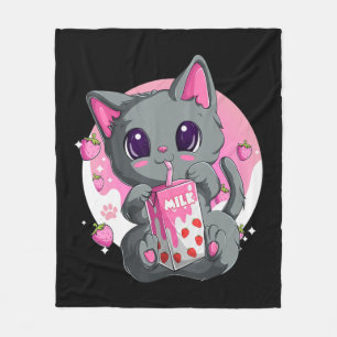 Erdbeermilch für Frauen Mädchen Kawaii Anime Katze Fleecedecke