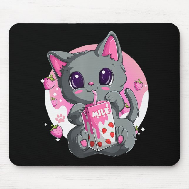 Erdbeermilch für Frauen Mädchen Kawaii Anime Katze Mousepad (Vorne)
