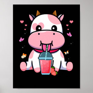 Erdbeermilch Niedlich Kawaii Ästhetik Rosa Kuh Poster
