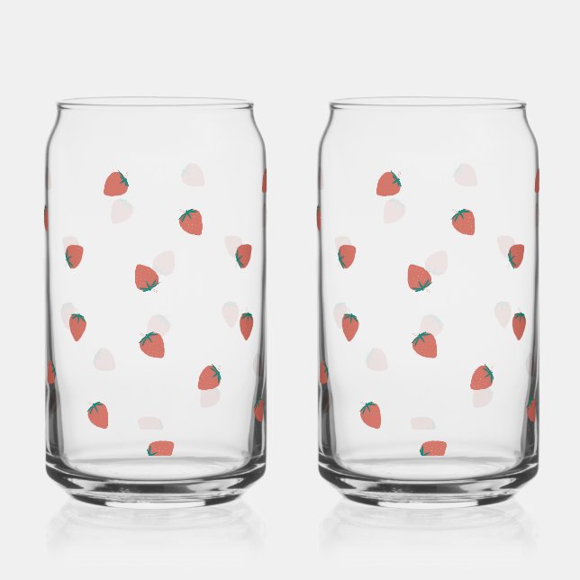 Erdbeermuster aus Hartglas, Set von 2 Dosenglas (Vorderseite)