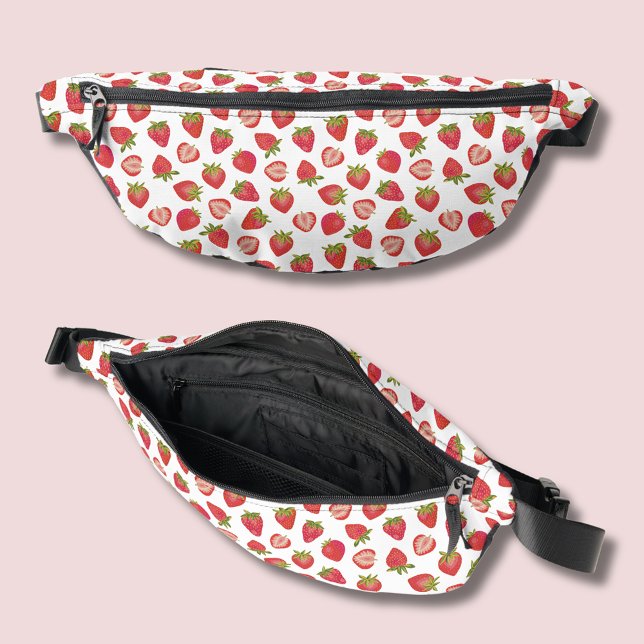Erdbeermuster Bauchtasche (Strawberry pattern fanny pack on white background.)