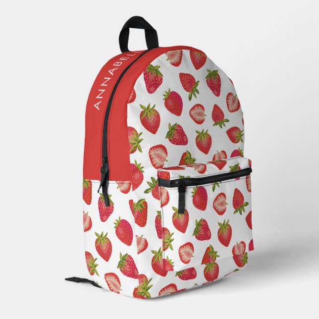 Erdbeermuster Bedruckter Rucksack (Rückseitige Ecke links)