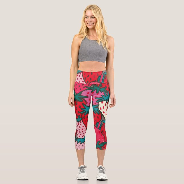 Erdbeermuster Capri Leggings (Vorderseite)