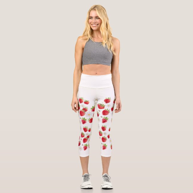Erdbeermuster, Funky Yoga Pants Capri Leggings (Vorderseite)