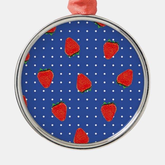 Erdbeermuster mit Punkten Silbernes Ornament (Vorne)