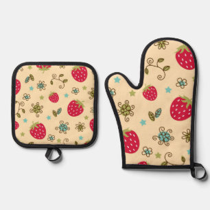 Erdbeermuster Ofenhandschuh & Topflappen-Set