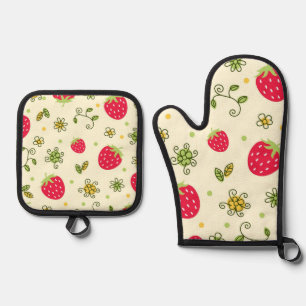 Erdbeermuster Ofenhandschuh & Topflappen-Set