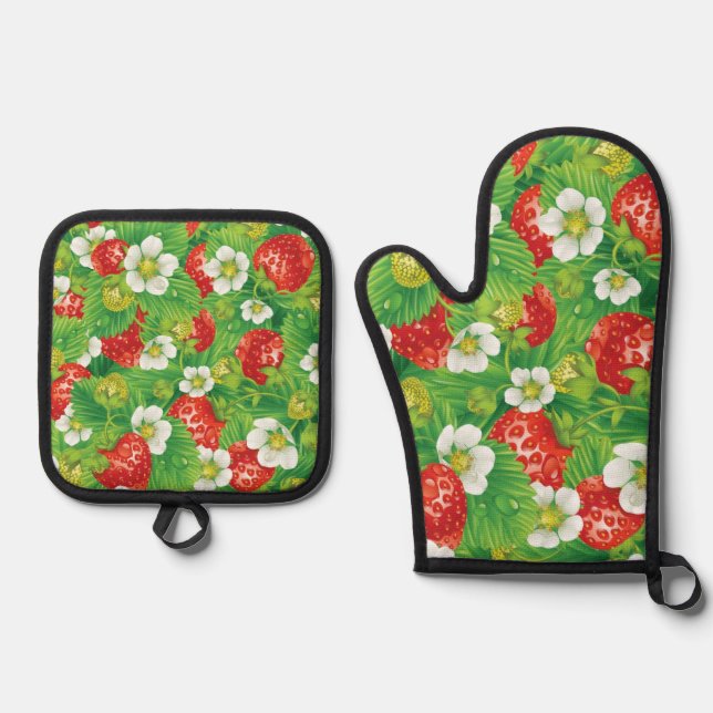 Erdbeermuster Ofenhandschuh & Topflappen-Set (Vorderseite)