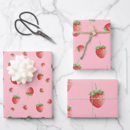 Erdbeermuster Rosa Geschenkpapier Set