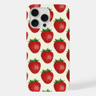 Erdbeermuster, rote Erdbeeren, Obst, Blatt iPhone 15 Pro Max Hülle
