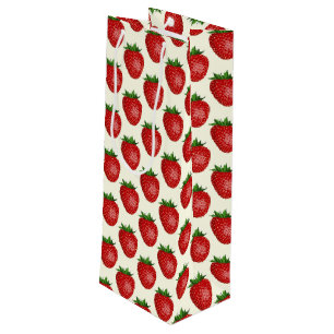 Erdbeermuster, Rote Erdbeeren, Obst, Leaf Geschenktüte Für Weinflaschen