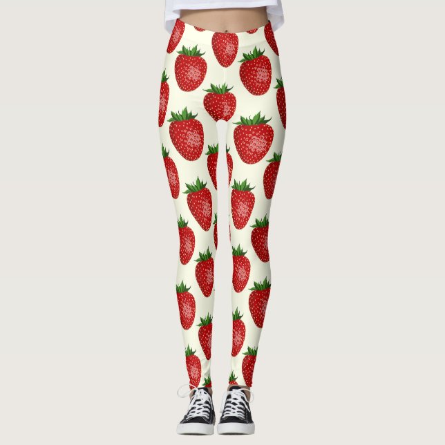 Erdbeermuster, Rote Erdbeeren, Obst, Leaf Leggings (Vorderseite)