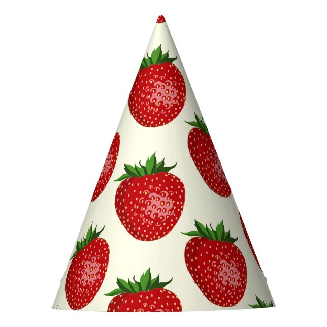 Erdbeermuster, Rote Erdbeeren, Obst, Leaf Partyhütchen (Vorderseite)