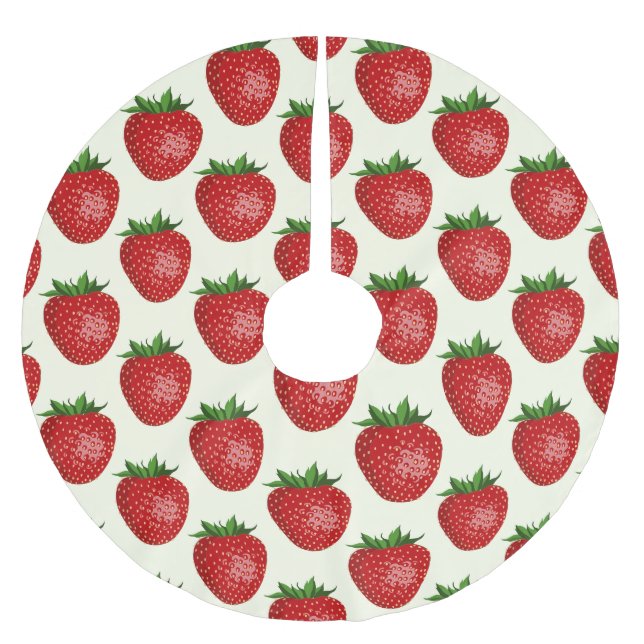 Erdbeermuster, Rote Erdbeeren, Obst, Leaf Polyester Weihnachtsbaumdecke (Vorderseite)