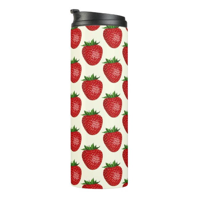 Erdbeermuster, Rote Erdbeeren, Obst, Leaf Thermosbecher (Nach rechts gedreht)