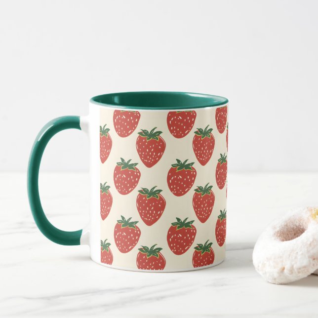 Erdbeermuster Tasse (Mit Donut)