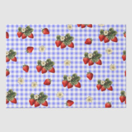 Erdbeerpapier auf blauem Gingham Seidenpapier