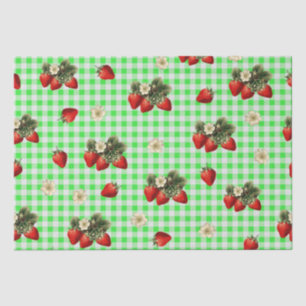 Erdbeerpapier auf grünem Gingham Seidenpapier