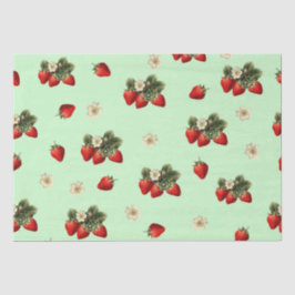 Erdbeerpapier mit Blüten auf grün Seidenpapier