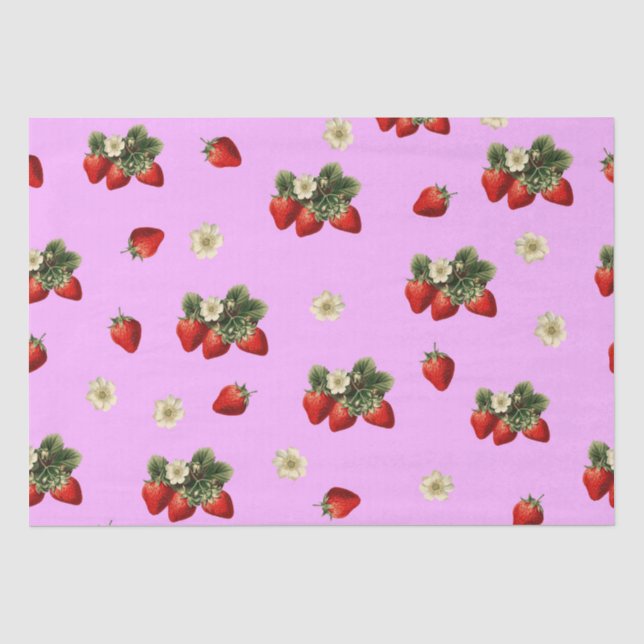 Erdbeerpapier mit Blüten auf rosa Seidenpapier (Vorderseite)