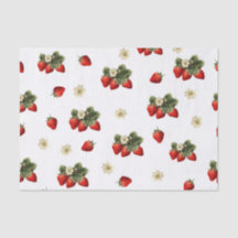 Erdbeerpapier mit Blüten auf weiß